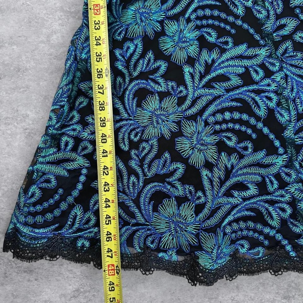 NWT JS Collections Floral Embroidered Lace Cocktail Midi Dress Teal Blue Black - Picture 6 of 8